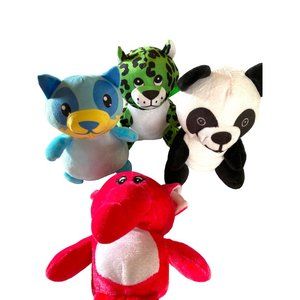 Plush Bundle of 4 Panda Pink Elephant Green Leopard